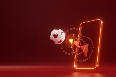 football balls object, sport ball design, football element concept, 3d illustration, abstract football technology, smartphone mobile screen, green grass field, online sport live, casino sport businessの写真素材