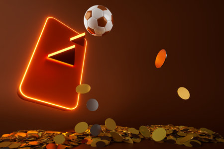 football balls object, sport ball design, football element concept, 3d illustration, abstract football technology, smartphone mobile screen, green grass field, online sport live, casino sport businessの写真素材