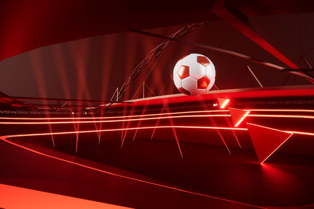football balls object, sport ball design, football element concept, 3d illustration, abstract football technology, smartphone mobile screen, green grass field, online sport live, casino sport businessの写真素材