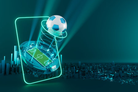 3d football object design. realistic rendering. abstract futuristic background. 3d illustration. motion geometry concept. sport competition graphic. tournament game bet content. soccer ball element.の写真素材