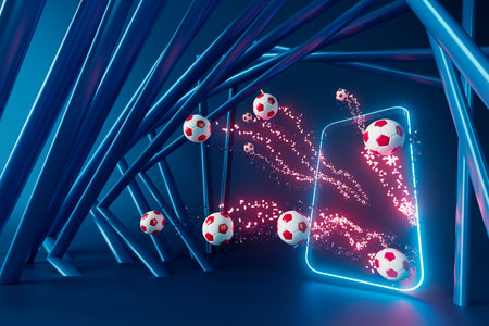 3d football object design. realistic rendering. abstract futuristic background. 3d illustration. motion geometry concept. sport competition graphic. tournament game bet content. soccer ball element.の写真素材
