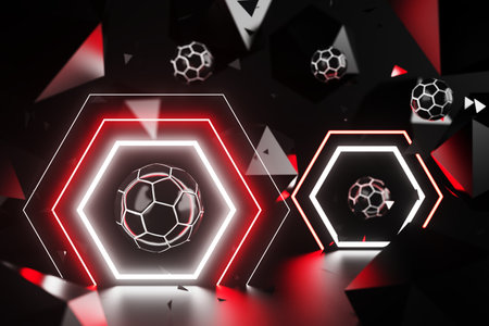 3d football object design. realistic rendering. abstract futuristic background. 3d illustration. motion geometry concept. sport competition graphic. tournament game bet content. soccer ball element.の写真素材
