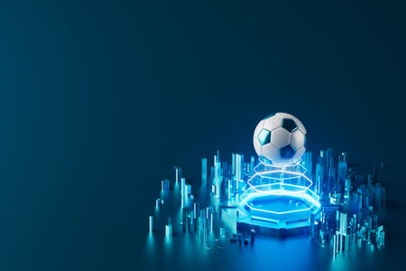 3d football object design. realistic rendering. abstract futuristic background. 3d illustration. motion geometry concept. sport competition graphic. tournament game bet content. soccer ball element.の写真素材