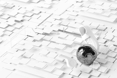 3d football object design. realistic rendering. abstract futuristic background. 3d illustration. motion geometry concept. sport competition graphic. tournament game bet content. soccer ball element.の写真素材