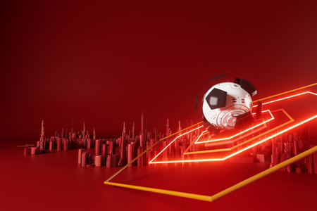 3d football object design. realistic rendering. abstract futuristic background. 3d illustration. motion geometry concept. sport competition graphic. tournament game bet content. soccer ball element.の写真素材