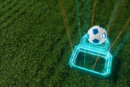 3d football object design. realistic rendering. abstract futuristic background. 3d illustration. motion geometry concept. sport competition graphic. tournament game bet content. soccer ball element.の写真素材