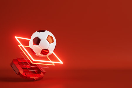 3d football object design. realistic rendering. abstract futuristic background. 3d illustration. motion geometry concept. sport competition graphic. tournament game bet content. soccer ball element.の写真素材