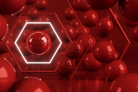3d football object design. realistic rendering. abstract futuristic background. 3d illustration. motion geometry concept. sport competition graphic. tournament game bet content. soccer ball element.の写真素材