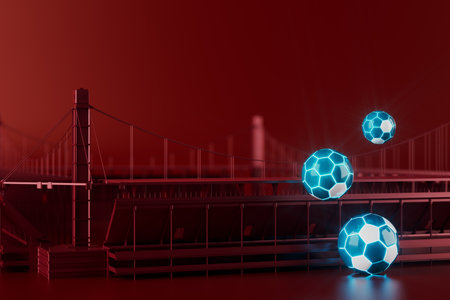 3d football object design. realistic rendering. abstract futuristic background. 3d illustration. motion geometry concept. sport competition graphic. tournament game bet content. soccer ball element.の写真素材