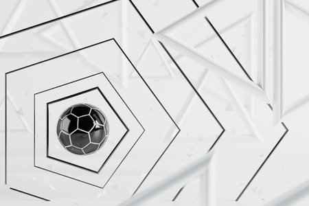 3d football object design. realistic rendering. abstract futuristic background. 3d illustration. motion geometry concept. sport competition graphic. tournament game bet content. soccer ball element.の写真素材