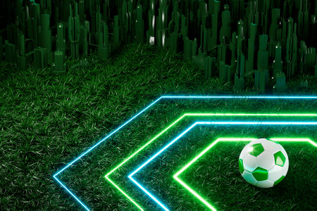 3d football object design. realistic rendering. abstract futuristic background. 3d illustration. motion geometry concept. sport competition graphic. tournament game bet content. soccer ball element.の写真素材