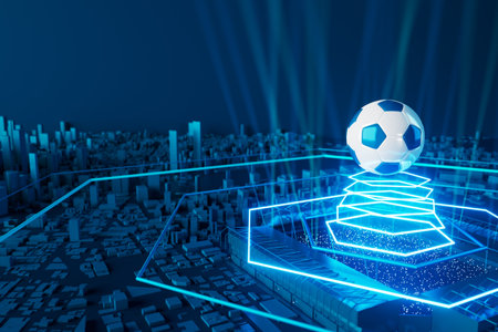3d football object design. realistic rendering. abstract futuristic background. 3d illustration. motion geometry concept. sport competition graphic. tournament game bet content. soccer ball element.の写真素材