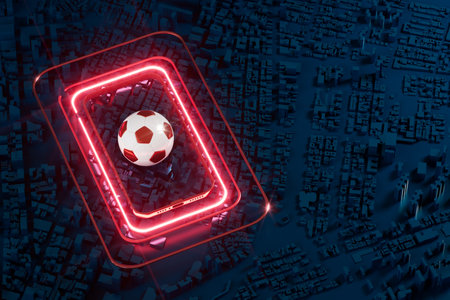 3d football object design. realistic rendering. abstract futuristic background. 3d illustration. motion geometry concept. sport competition graphic. tournament game bet content. soccer ball element.の写真素材
