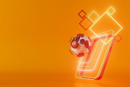 3d football object design. realistic rendering. abstract futuristic background. 3d illustration. motion geometry concept. sport competition graphic. tournament game bet content. soccer ball element.の写真素材