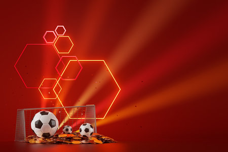 3d football object design. realistic rendering. abstract futuristic background. 3d illustration. motion geometry concept. sport competition graphic. tournament game bet content. soccer ball element.の写真素材