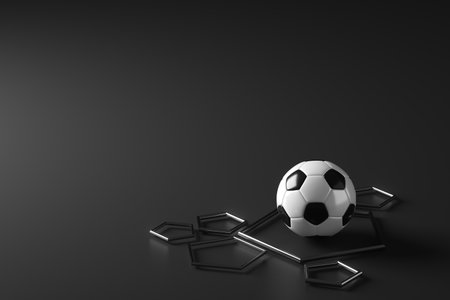 3d football object design. realistic rendering. abstract futuristic background. 3d illustration. motion geometry concept. sport competition graphic. tournament game bet content. soccer ball element.の写真素材