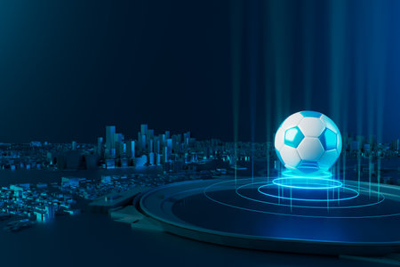 3d football object design. realistic rendering. abstract futuristic background. 3d illustration. motion geometry concept. sport competition graphic. tournament game bet content. soccer ball element.の写真素材