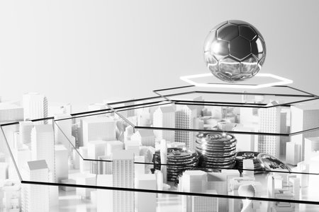 3d football object design. realistic rendering. abstract futuristic background. 3d illustration. motion geometry concept. sport competition graphic. tournament game bet content. soccer ball element.の写真素材