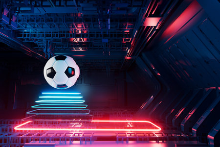 3d football object design. realistic rendering. abstract futuristic background. 3d illustration. motion geometry concept. sport competition graphic. tournament game bet content. soccer ball element.の写真素材