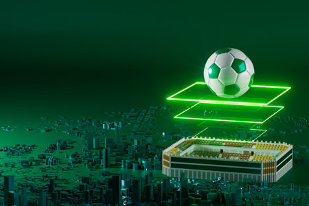 3d football object design. realistic rendering. abstract futuristic background. 3d illustration. motion geometry concept. sport competition graphic. tournament game bet content. soccer ball element.の写真素材