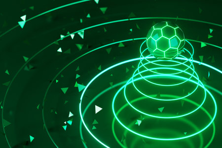 3d football object design. realistic rendering. abstract futuristic background. 3d illustration. motion geometry concept. sport competition graphic. tournament game bet content. soccer ball element.の写真素材