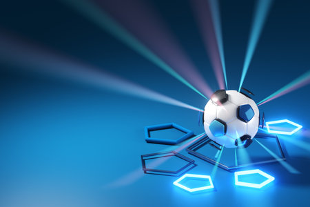 3d football object design. realistic rendering. abstract futuristic background. 3d illustration. motion geometry concept. sport competition graphic. tournament game bet content. soccer ball element.の写真素材