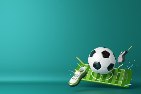 3d football object design. realistic rendering. abstract futuristic background. 3d illustration. motion geometry concept. sport competition graphic. tournament game bet content. soccer ball element.の写真素材