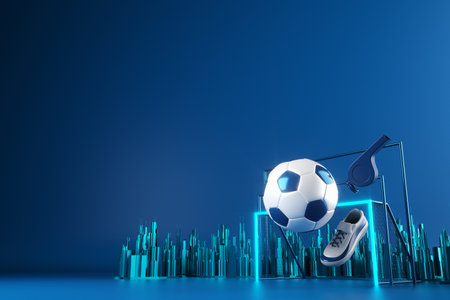 3d football object design. realistic rendering. abstract futuristic background. 3d illustration. motion geometry concept. sport competition graphic. tournament game bet content. soccer ball element.の写真素材