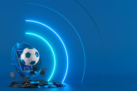 3d football object design. realistic rendering. abstract futuristic background. 3d illustration. motion geometry concept. sport competition graphic. tournament game bet content. soccer ball element.の写真素材