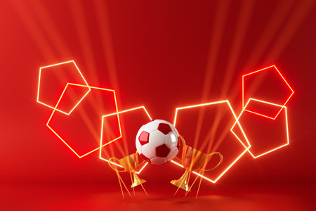 3d football object design. realistic rendering. abstract futuristic background. 3d illustration. motion geometry concept. sport competition graphic. tournament game bet content. soccer ball element.の写真素材