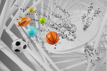 3d football object design. realistic rendering. abstract futuristic background. 3d illustration. motion geometry concept. sport competition graphic. tournament game bet content. soccer ball element.の写真素材