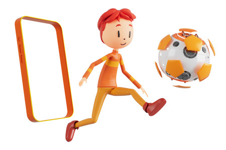 3d boy cartoon character in action with clipping path. 3d illustrator. sport activity. exercise fitness. workout training lifestyle. man player. technology VR. gym outdoor. cyberspace object concept.の写真素材