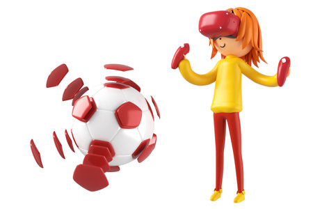 3d boy cartoon character in action with clipping path. 3d illustrator. sport activity. exercise fitness. workout training lifestyle. man player. technology VR. gym outdoor. cyberspace object concept.の写真素材