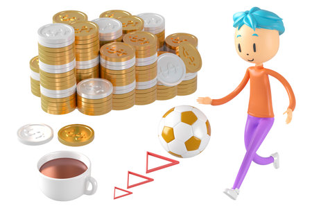 3d boy cartoon character in action with clipping path. 3d illustrator. sport activity. exercise fitness. workout training lifestyle. man player. technology VR. gym outdoor. cyberspace object concept.の写真素材