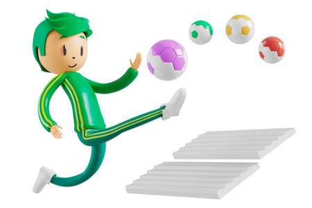 3d boy cartoon character in action with clipping path. 3d illustrator. sport activity. exercise fitness. workout training lifestyle. man player. technology VR. gym outdoor. cyberspace object concept.の写真素材