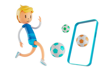 3d boy cartoon character in action with clipping path. 3d illustrator. sport activity. exercise fitness. workout training lifestyle. man player. technology VR. gym outdoor. cyberspace object concept.の写真素材