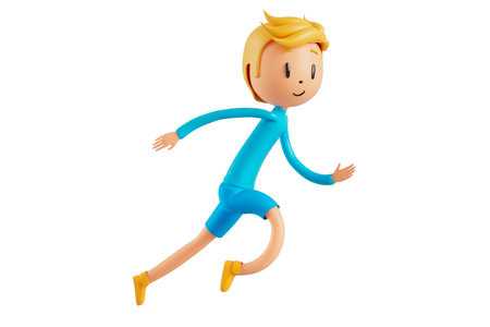3d boy cartoon character in action with clipping path. 3d illustrator. sport activity. exercise fitness. workout training lifestyle. man player. technology VR. gym outdoor. cyberspace object concept.の写真素材