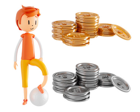 3d boy cartoon character in action with clipping path. 3d illustrator. sport activity. exercise fitness. workout training lifestyle. man player. technology VR. gym outdoor. cyberspace object concept.の写真素材