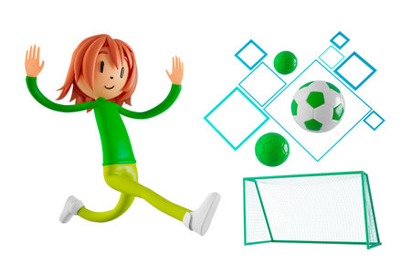 3d boy cartoon character in action with clipping path. 3d illustrator. sport activity. exercise fitness. workout training lifestyle. man player. technology VR. gym outdoor. cyberspace object concept.の写真素材