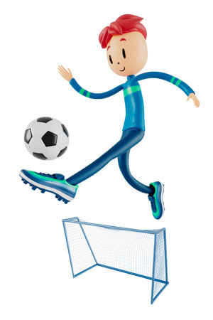 3d boy cartoon character in action with clipping path. 3d illustrator. sport activity. exercise fitness. workout training lifestyle. man player. technology VR. gym outdoor. cyberspace object concept.の写真素材