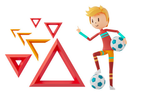 3d boy cartoon character in action with clipping path. 3d illustrator. sport activity. exercise fitness. workout training lifestyle. man player. technology VR. gym outdoor. cyberspace object concept.の写真素材