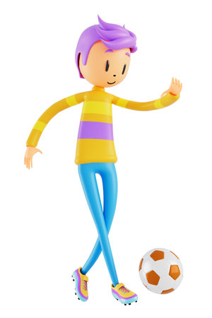 3d boy cartoon character in action with clipping path. 3d illustrator. sport activity. exercise fitness. workout training lifestyle. man player. technology VR. gym outdoor. cyberspace object concept.の写真素材