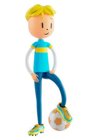 3d boy cartoon character in action with clipping path. 3d illustrator. sport activity. exercise fitness. workout training lifestyle. man player. technology VR. gym outdoor. cyberspace object concept.の写真素材
