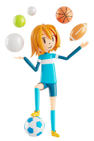 3d boy cartoon character in action with clipping path. 3d illustrator. sport activity. exercise fitness. workout training lifestyle. man player. technology VR. gym outdoor. cyberspace object concept.の写真素材