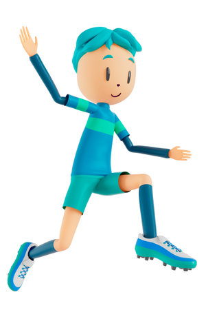 3d boy cartoon character in action with clipping path. 3d illustrator. sport activity. exercise fitness. workout training lifestyle. man player. technology VR. gym outdoor. cyberspace object concept.の写真素材