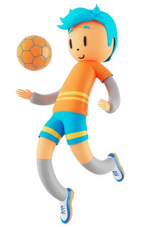 3d boy cartoon character in action with clipping path. 3d illustrator. sport activity. exercise fitness. workout training lifestyle. man player. technology VR. gym outdoor. cyberspace object concept.の写真素材