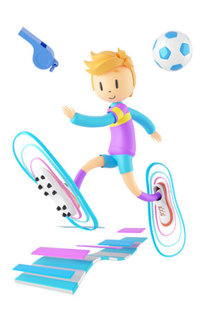 3d boy cartoon character in action with clipping path. 3d illustrator. sport activity. exercise fitness. workout training lifestyle. man player. technology VR. gym outdoor. cyberspace object concept.の写真素材