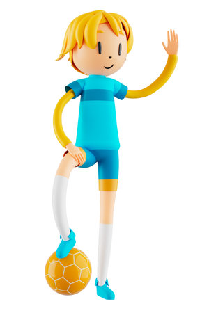 3d boy cartoon character in action with clipping path. 3d illustrator. sport activity. exercise fitness. workout training lifestyle. man player. technology VR. gym outdoor. cyberspace object concept.の写真素材