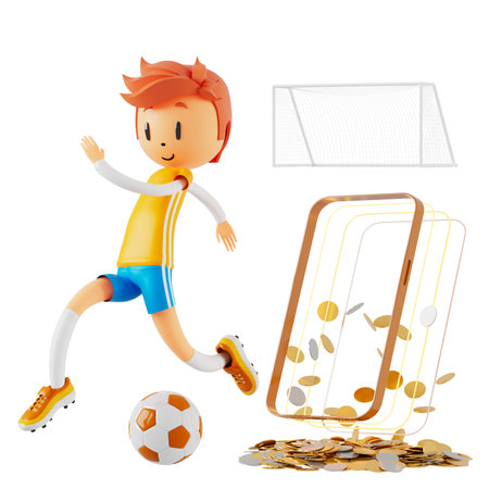 3d boy cartoon character in action with clipping path. 3d illustrator. sport activity. exercise fitness. workout training lifestyle. man player. technology VR. gym outdoor. cyberspace object concept.の写真素材
