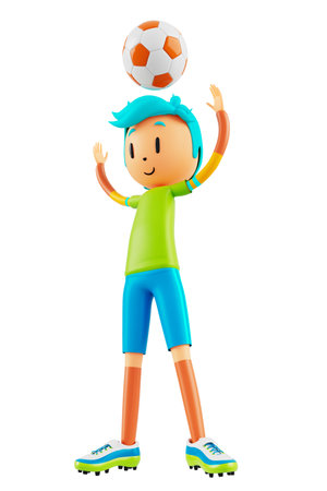 3d boy cartoon character in action with clipping path. 3d illustrator. sport activity. exercise fitness. workout training lifestyle. man player. technology VR. gym outdoor. cyberspace object concept.の写真素材